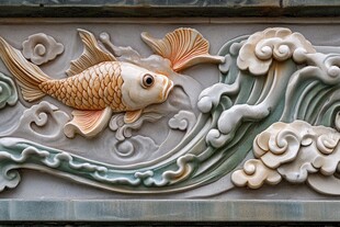 鲤鱼跃浪石雕艺术