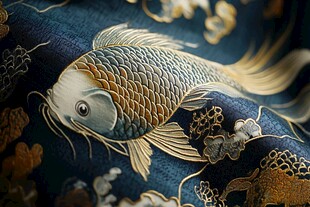 锦缎上的精美锦鲤刺绣