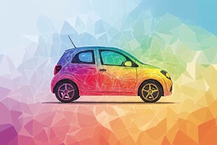 多彩几何风迷你汽车插画