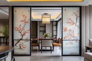 中式花鸟屏风装饰的雅致空间