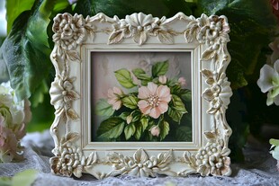 复古雕花相框中的花卉画