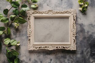 复古雕花相框与绿植搭配