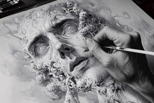 手绘奇幻面孔创作瞬间