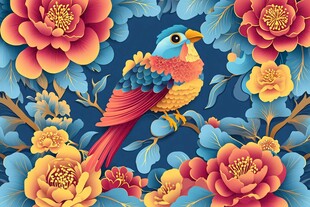 鹦鹉栖繁花 绚丽中式风