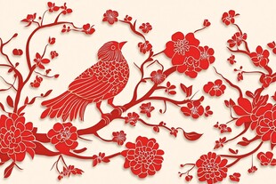 红梅栖鸟剪纸艺术图案