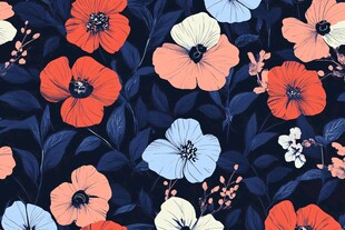 深蓝背景多彩花卉图案