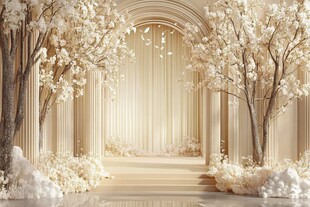 梦幻米色系婚礼拱门场景