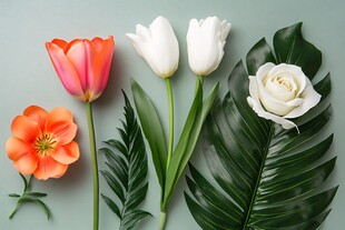 多彩花卉与绿叶的清新组合