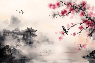 水墨江南春景 花鸟山水韵