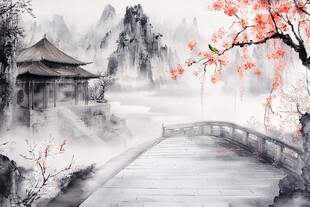 水墨江南景 廊桥伴春韵