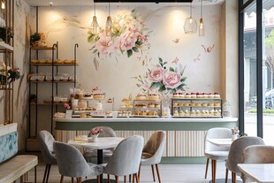 浪漫花卉风的温馨甜品店
