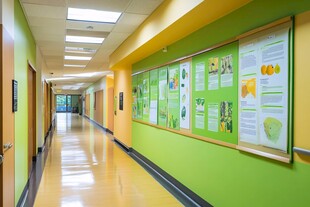 明亮清新的学校走廊过道