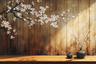 木质背景下的雅致插花