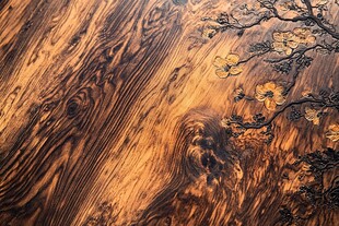 木纹上的精美花卉雕刻