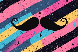 彩色条纹背景上的俏皮胡子