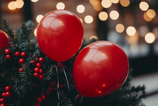 红气球装点的节日氛围