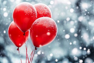 飘雪下的红色浪漫气球