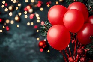 红色气球装点的节日氛围