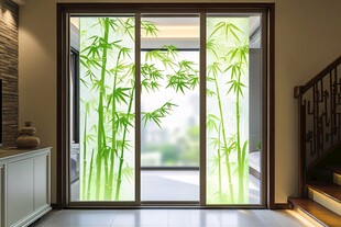 中式风翠竹玻璃推拉门