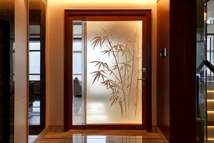 中式磨砂玻璃竹纹入户门