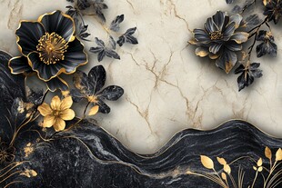 黑金花卉大理石纹装饰画