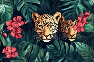 丛林双豹与繁花绿叶