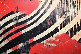 红底黑白条纹抽象涂鸦