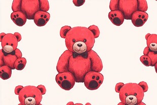 红色小熊图案无缝背景图