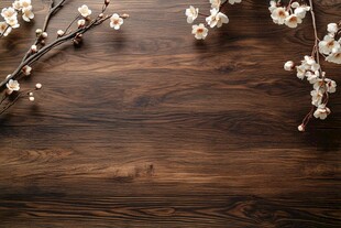 木质桌面绽放的春日花朵