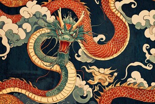 中式飞龙戏云海图腾