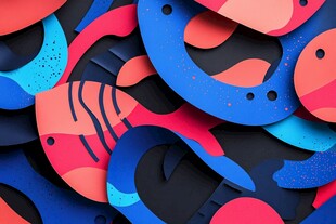 彩色剪纸风鱼形图案设计