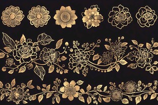金色花卉图案装饰元素集
