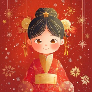 红衣萌娃贺新春