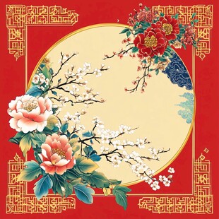 中式花卉边框传统装饰图