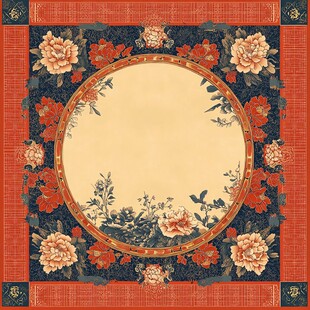 中式花卉圆形传统纹样图