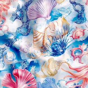 海洋生物贝壳水彩图案