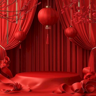 中式红韵舞台场景布置