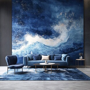 梦幻蓝调客厅艺术背景墙