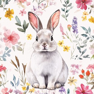 花丛中的可爱兔子插画