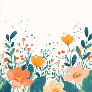 清新手绘花卉边框插画