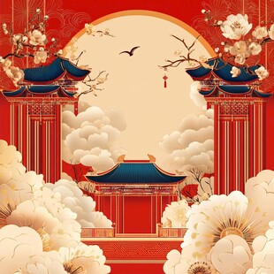 中式古风建筑与花鸟景致