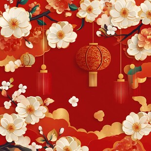 喜庆中国风 繁花灯笼贺岁图