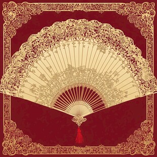 中式古典金色折扇华丽背景