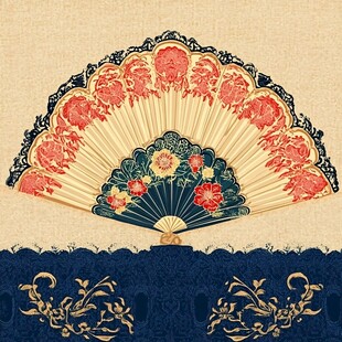 古典花纹折扇插画设计