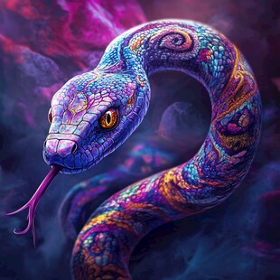 奇幻多彩花纹蛇艺术图像
