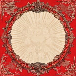 复古红底雕花圆形装饰背景