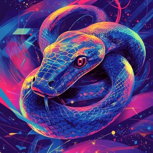 炫彩霓虹风盘绕蛇插画