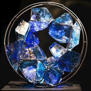 蓝色晶体金属圈艺术摆件