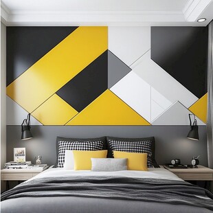 几何拼接风卧室墙面设计