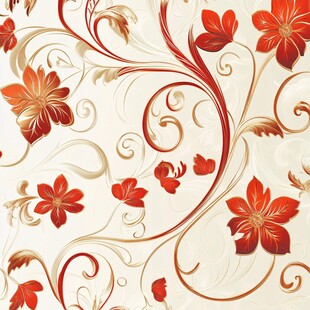 红金花卉卷草纹装饰图案